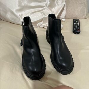 Faux Leather Black Ankle Combat Boots